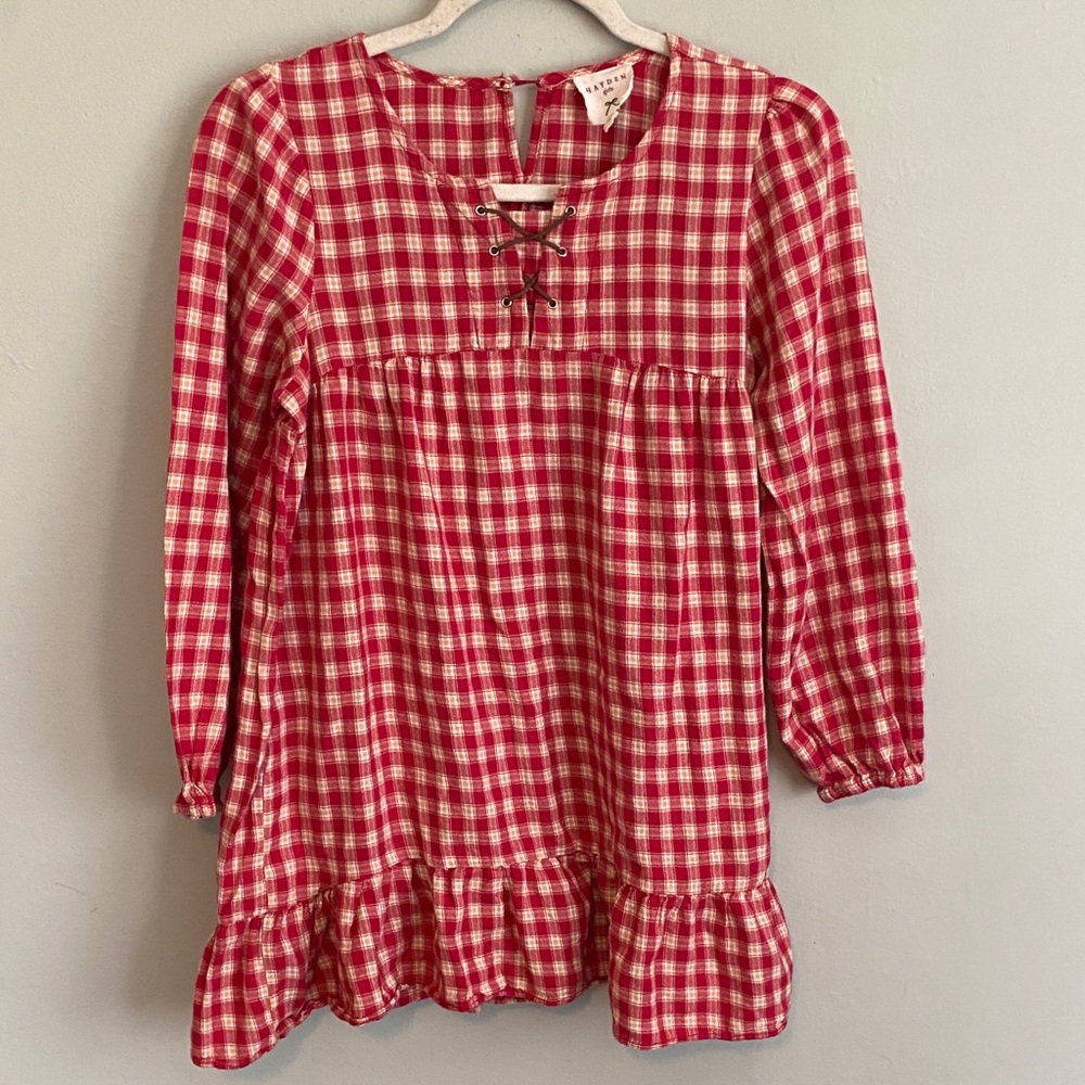Hayden Girl’s Red and White Plaid Long Sleeve Mini Dress Size 13/14